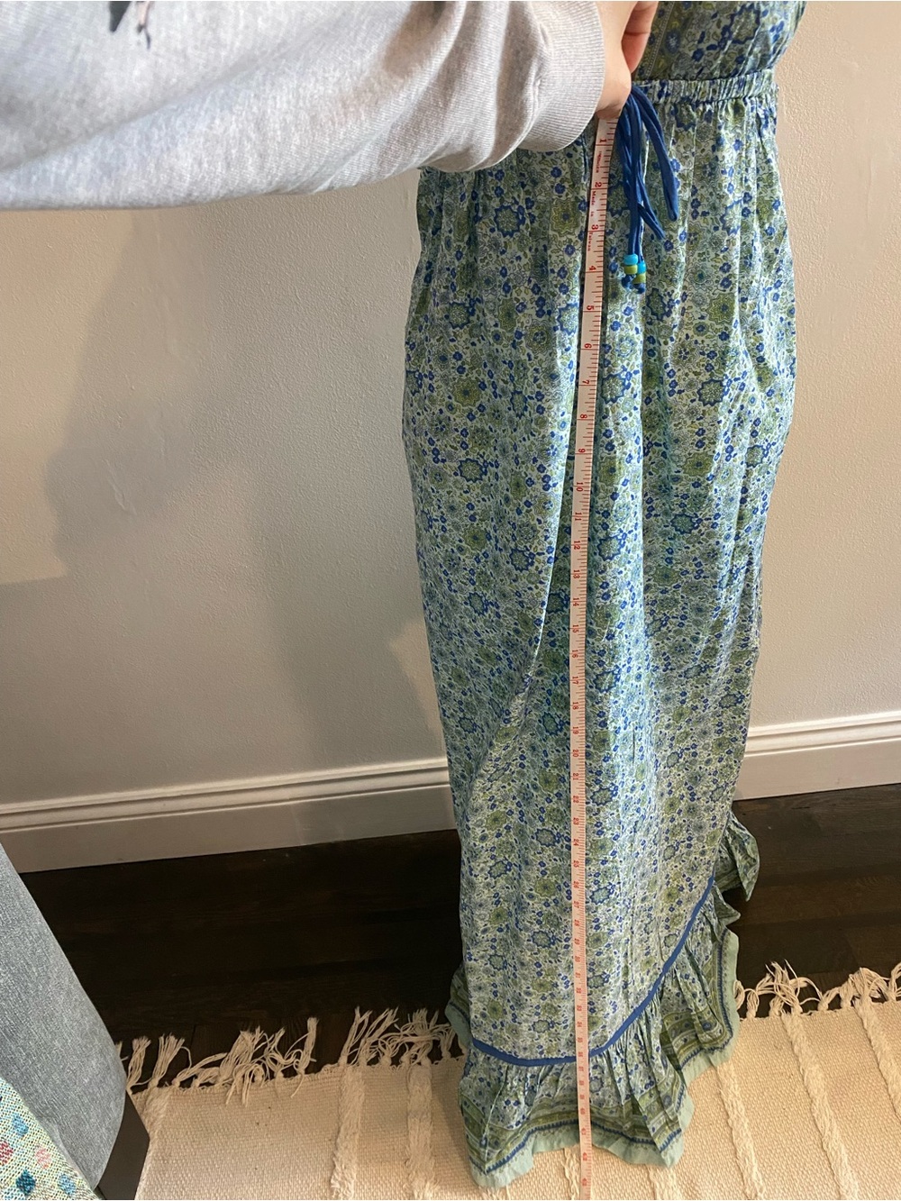 Vintage Blue and Green Floral Halter Cotton Maxi Dress Size S - Picture 8 of 11